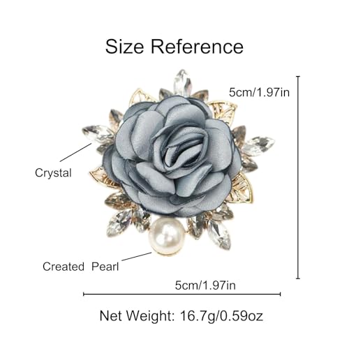 Image of Elegant Rose Flower Brooch Pin for Women Handmade Imitation Crystal Pearl Fabric Flower Lapel Pin Dress Suit Accessories for Wedding Party Gentleman's Essentials Bridal Jewelry Bridesmaid Gifts