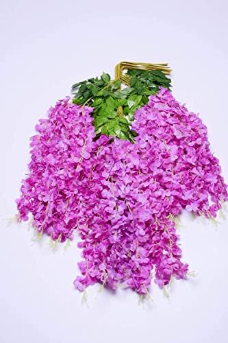 MARTHA&IVAN 14 Stems Thickened Artificial Wisteria Garland Fake Wisteria Vine Hanging Flower Bush String for Wedding Garden Party Decoration (14 Stems Purple)