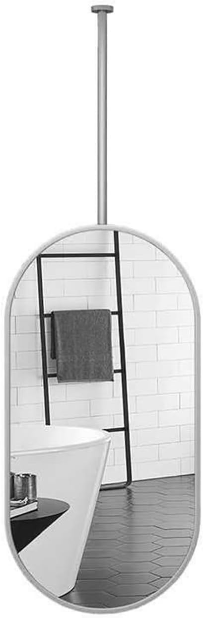 Specchio Galleggiante da Soffitto con Asta Ovale E Cornice in Metallo, Adatto per Casa O Hotel, White, 80L x 40W cm