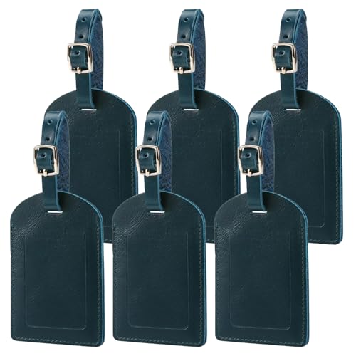 Ringsun Genuine Leather Luggage Tag for Suitcases ID Tags Bag Tags for Luggage (6 Pack, Blue)