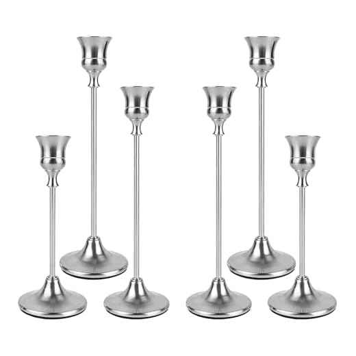Filltown Kerzenständer Silber 6 Stück, Kerzenhalter Silber Candle Holder, Vintage Stabkerzenhalter Stabkerze für Kaminsimse, Geburtstage, Tischmitte, Hochzeiten, Abendessen, Wohnkultur