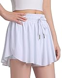 KEREDA Girls Flowy Shorts,Butterfly Shorts for Teen Girls with Spandex Liner 2-in-1 for Running,Gym,Athletic,Workout 1 Pack 13-14Y (White)