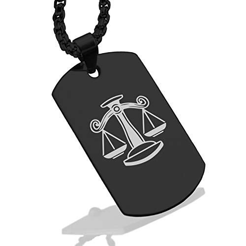 Stainless Steel Libra Zodiac Dog Tag Necklace, Black