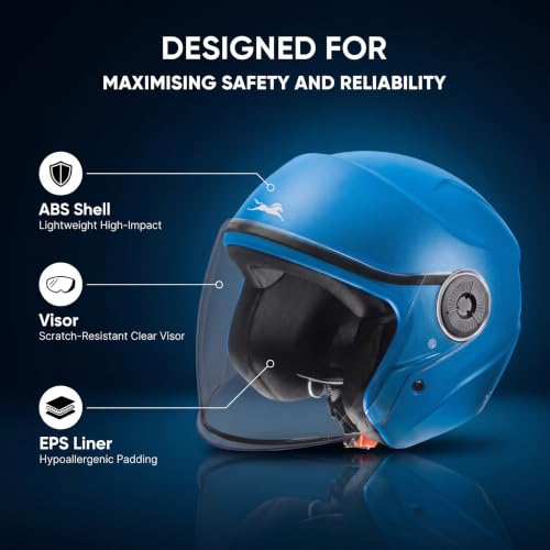 Image of TVS ACE ISI Certified Open face Unisex Helmet with Full Coverage Visor Available in 8 Colors | Lightweight Comfort-Fit Microfiber Liner Equipped with Quick Release Chin Strap