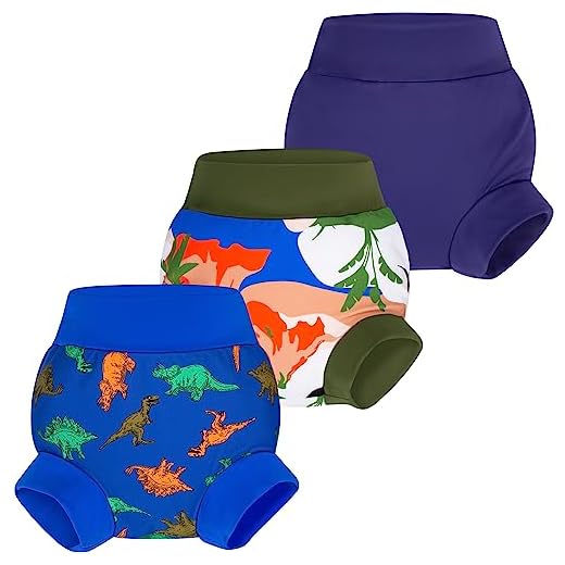 BIG ELEPHANT Baby Swim Diapers 3pcs, Reusable Adjustable Washable Waterproof Swimming Diaper for Boy's and Girl's, 2T
