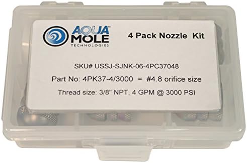 Aqua Mole Four Pack 3/8in. NPT Button Nose Sewer Jetter Nozzle 4 Piece Set 3000 PSI 4.8 Orifice