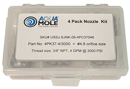Aqua Mole Four Pack 3/8in. NPT Button Nose Sewer Jetter Nozzle 4 Piece Set 3000 PSI 4.8 Orifice