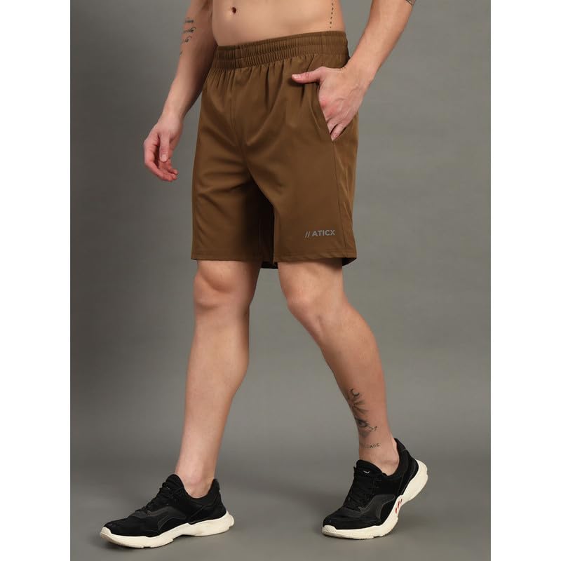Image of ATICX Polyester Shorts for Men - Quick Dry Lightweight with Zipper Pockets - Gym, Running, Jogging, Training Half Pants for Basketball, Swimming, Badminton, Cycling, Football, Outdoor & Home Wear