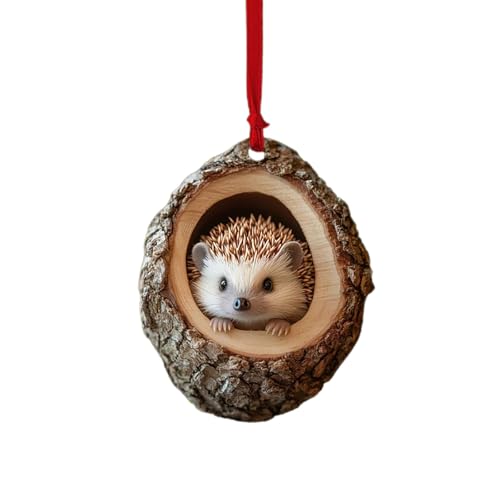 Décorations de Noël Animal Ornement Acrylique 2D Interieur Boules de Noel Arbre de Noël Motif Animal Personnalisable Décoration à Suspendre Animale, Hibou écureuil hérisson (A06-B, One Size)