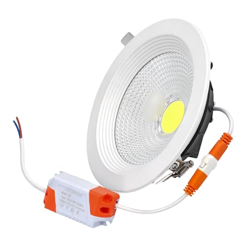 Jandei – Downlight LED COB 15W Empotrable, Foco Marco Redondo Blanco, 165x50mm (Hueco Corte 130-135mm), 1350 Lumen, IP44. Ideal para Salón, Cocina, Baño (Luz Natural 4200K, 1 Unidad)