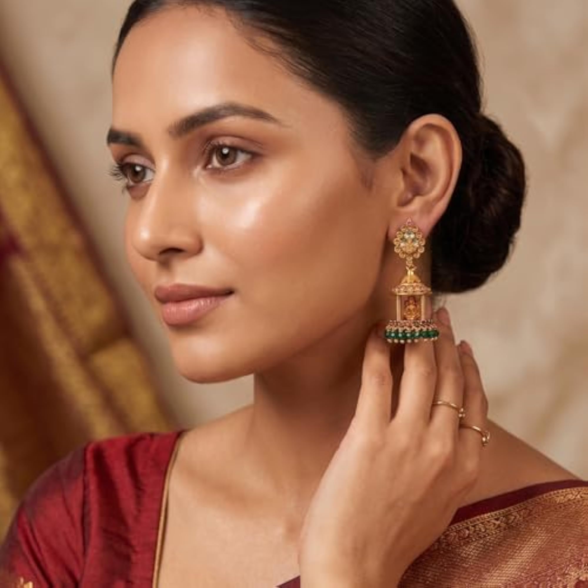 Temple Jewellery Lakshmi Jhumka Earrings, Gold Plated