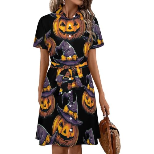 Robe chemise Halloween citrouilles et chapeau pour femmes d'été