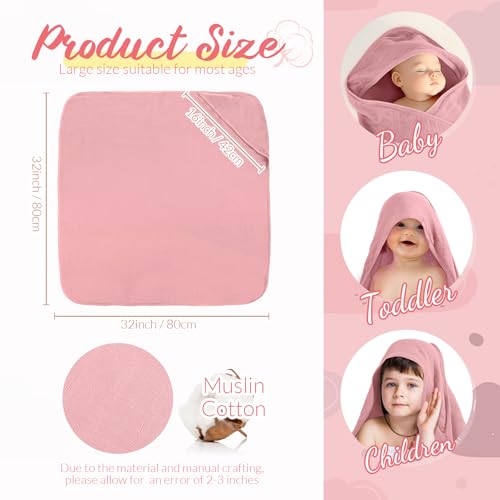 Image of Preboun 6 Pcs Muslin Hooded Baby Towels and Washcloths 32 inchx 32 inch Cotton Newborn Bath Towel Anti-Shrink Infant Baby Blankets with Hood 12 inchx 12 inch Washcloths for Girl Boy Toddler(Pink,Dark Pink)