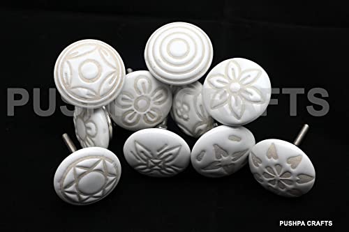 PUSHPACRAFTS 10 X Mix Vintage Look White Creame Creme Flower Ceramic Knobs Door Handle Cabinet Drawer Cupboard Pull