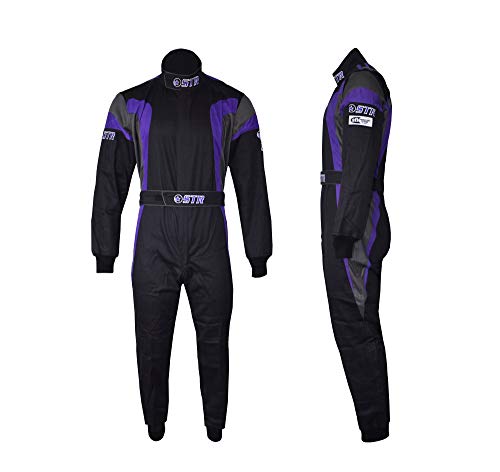 STR Youth Podium - Traje de carrera de una sola capa aprobado por SFI 3.2 A/1 y tratado con Proban, ideal para carreras ovaladas, coche de stock (negro/púrpura/gris, 3XS)
