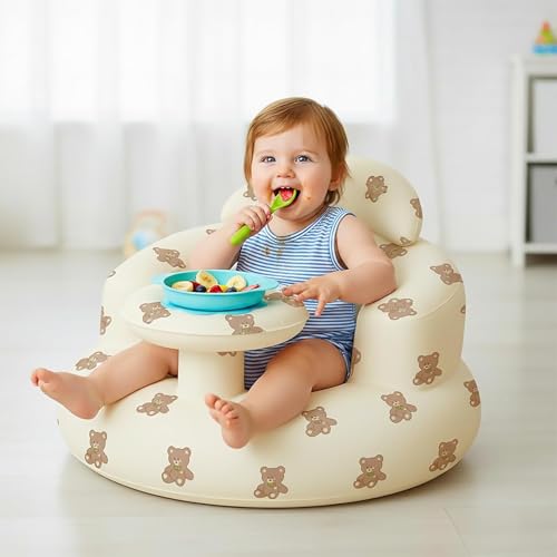 Image of Inflatable Baby Seat with Tray and Built-in Air Pump, 3-36 Months Baby Floor Seat for Sitting Up, Portable Baby Chair for Feeding, Travel, BeachKids Learning to Sit Feeding Shower Safe
