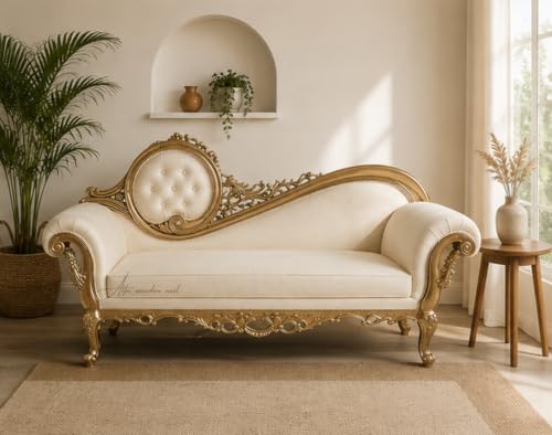 Image of Victorian Style Chaise Lounge, Tufted Cream Upholstery, Mahogany Wood Frame, Classic Living Room Furniture (Cream)