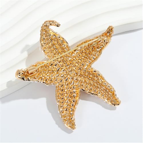Image of Shell Pearl Rhinestone Starfish Brooch for Women Men Gold Plated Elegant Crystal Star Shaped Ocean Sea Animal Brooches Lapel Pins Delicate Wedding Beach Party Dress Accessories