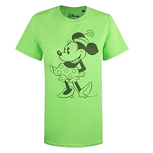 T-shirt femme Disney Minnie Mouse coton vert fluo haut manches courtes mode urbaine