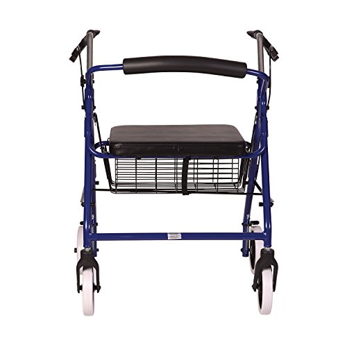 DMI Rollator Walker with Extra Wide Seat and Backrest, Adjustable Handle Height, Removable Storage Basket and a Durable Lightweight Frame That Easily Folds While Supporting up to 375 pounds, Blue