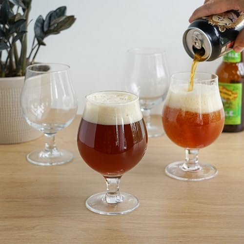 True Classic Tulip Beer Glasses, Sparkling Clear Drinking Glasses for Belgian Ales, Sours, IPA Beers, Cocktails, Gifts for Men, Game Night, Happy Hour, Home Bar, Elegant Glassware, 15 oz, Set of 4 by TRUE - Image 4