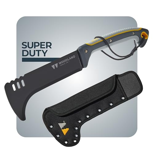 Woodland Tools Super Duty Brush Axe 9 Inch Curved Blade with Triple Pinned Full Tang Long Handle Batoning Spine and Ballistic Nylon Sheath Manual Tool for Brush Clearing and Trail Work