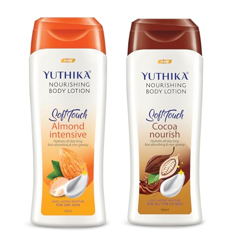 Image of Yuthika Soft Touch Cocoa & Almond Intensive Nourishing Body Lotion Set | All-Day Hydration for All Skin Types and Dry Skin, Fast Absorbing, Non-Greasy, Long Lasting Moisture 300ml Each