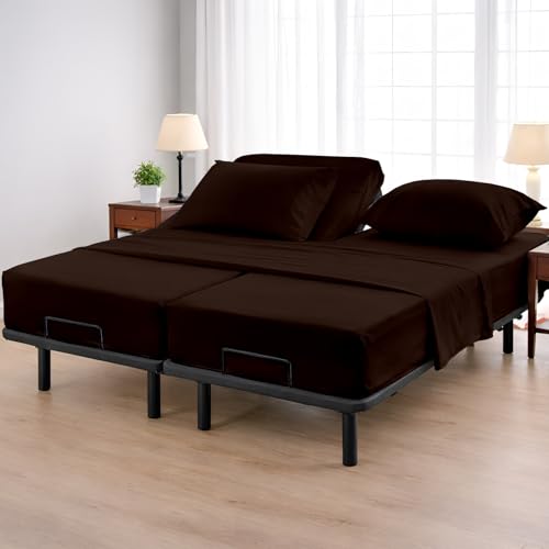 Cottington Lane Split California King Sheets Sets for Adjustable Bed, 100% Cotton 5 PC Extra Soft Split Cal King Sheets, Cal King Split Fits 14" to 16" Deep Pocket Fitted Sheet Set, Chocolate Solid