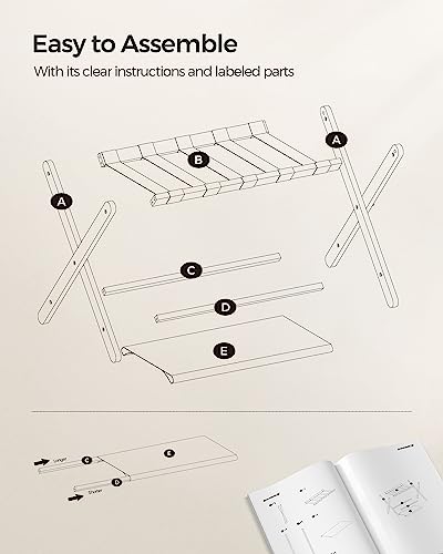SONGMICS Luggage Rack, Folding Suitcase Stand with Storage Shelf, for Guest Room, Hotel, Bedroom, Heavy-Duty, Holds up to 131 lb, Classic Black URLR007B01