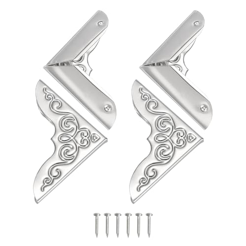uxcell 4 protectores decorativos de esquina de metal de 1.2 x 1.2 x 0.12 pulgadas, protector de seguridad de borde vintage con clavos de montaje, protector de borde retro para gabinetes y muebles