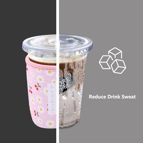 Image of 3 Pack Reusable Sleeve for Iced Coffee Cup, Coffee Neoprene Sleeve for Iced&Hot Drinks, Coffee Sleeve Compatible with Starbucks, Dunkin Coffee Cup. (Cherry&Daisy)