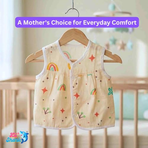 Image of Lil' Shark Muslin Cotton Frock Jhabla Set for Newborn Baby Girls | Sleeveless Vests | Summer Baby Dress 0-12 Months | Breathable Clothes | Assorted Prints
