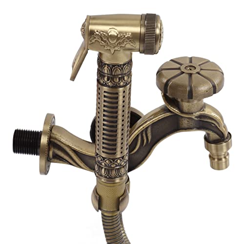 Robinet Mural G1/2 Avec Douchette, Robinet De Salle De Bain En Laiton Rétro, 1 Entrée D'eau, 2 Sorties D'eau, 2 Interrupteurs De Contrôle Pour Salle De Bain, Bidet, Extérieur, Jardin
