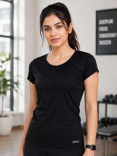 Image of Women Polyester Stretch Regular Fit Round Neck Half Sleeve T-Shirt (Pack of 1)