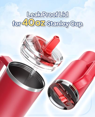 2 Pack 40 oz Tumbler Flip Straw Lid Replacement Fit for Stanley Quencher, Leak Proof Lid Replacement Spill Proof Reusable for Stanley Tumbler 40oz Accessories Include Lid Brush, Straw Brush