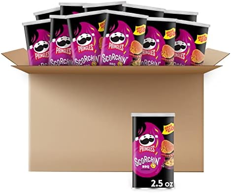 Pringles Scorchin', Potato Crisps Chips, BBQ, Fiery Spicy Snacks, 2.5 oz Cans (12 Count)