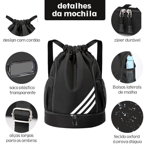 Mochila com cordão, Saco traseiro cordão para mulheres, homens e crianças com compartimento para sap