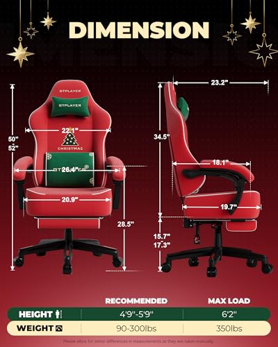 Image of GTPLAYER Gaming Chair for Adults, Ergonomic Video Game Chairs, Footrest & Linkage Armrest, Reclining High Back Silla Gamer with Wider Seat for Home Office, Ace Pro, Christmas(Velvet)