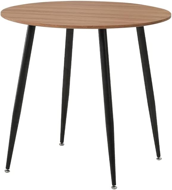 HomJoy Round Dining Table, Mid Century Modern Walnut Kitchen Table, 80cm Tableptop Leisure Coffee Table with Metal Legs