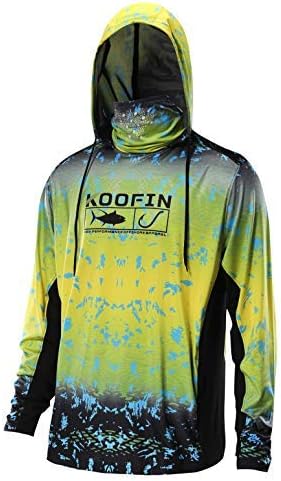 Performance Fishing Hoodie with Face Mask Sunblock Shirt Hooded Long Sleeve with Drawstrings Pocket,Yellow, Medium