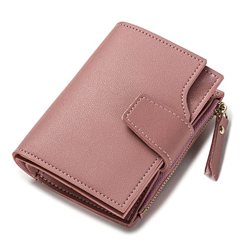 Women's Wallet Solid Color Women Short Wallet Short Zipper Wallet Money Bag Leather Coin Purse Ladies Wallet Female Hasp Mini Clutch for Girl (Color : Pink) (Pink)