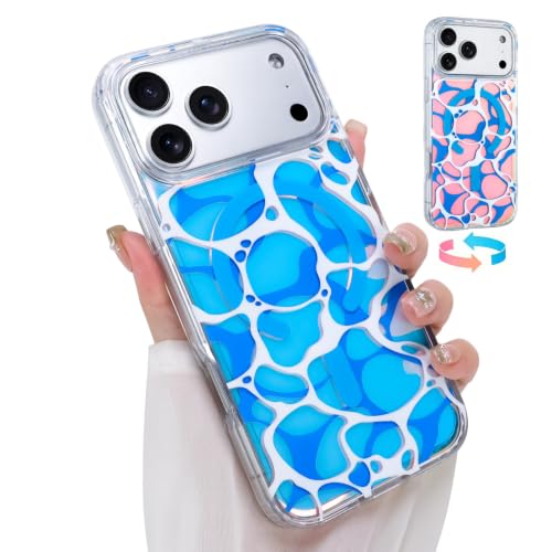 Image of AIGOMARA Cute Case for iPhone 17 Pro Case for Women Girls [Compatible with Magsafe] Twilight Sea Surface Pattern Design, Clear Aesthetic Summer Magnetic Protective Phone Cover, Iridescent Blue