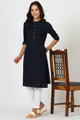 Image of W for Woman Lilac Mandarin Collar Cotton Blend Straight Kurta