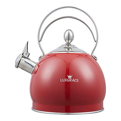 Stovetop Tea Kettle- Whistling Teapot Stainless Steel Tea kettle for Stove Top Loud Whistle Tea Pot With Metal Handle Tea kettles Water Kettle(Red)