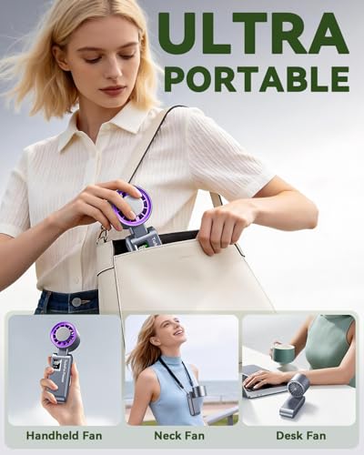 Image of Portable Handheld Fan with Ice Cooling, 7.5m /s High Speed Turbo Fan, 150 Foldable 4-in-1 Personal Neck Fan, 199 Speed Stepless Control, USB-C Rechargeable for Travel, Makeup, Hiking,Grey