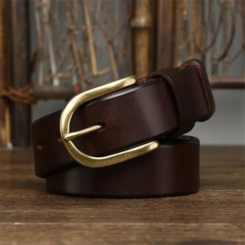 Men Leather Belt Solid Cowhide Brass Buckle Jeans Cowboy3
