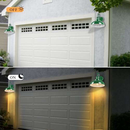 Image of Outdoor Barn Lights - Rustic Farmhouse Exterior Mount Lights, Vintage Indoor /Outdoor Wall Lighting Fixtures, Industrial Green White Porch & Garage Lanterns - RZ007-2 GR+WH