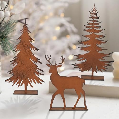 Weihnachtsdeko Roststecker Weihnachtsbaum Hirsch 3er Set Wetterfeste...