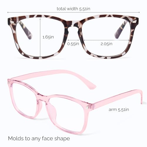 Image of livho High Tech Blue Light Blocking Computer Glasses | Advanced Blue Light Blocking, Screen Fatigue Protection, UV Protection, Leopard + Clear Pink
