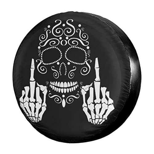Foruidea Black White Skull Spare Tire Cover Dust-Proof Wheel Tire Cover Fit Trailer, RV, SUV and Many Vehicle (14, 15, 16, 17 Inch)